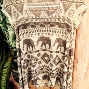 Bohemian Elephant Print Flowy Tee
